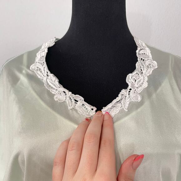 Vintage 80s Nylon Satin Slip Dress Peignoir Set Mint Green Lace Bed Jacket Sz S - Picture 5 of 13